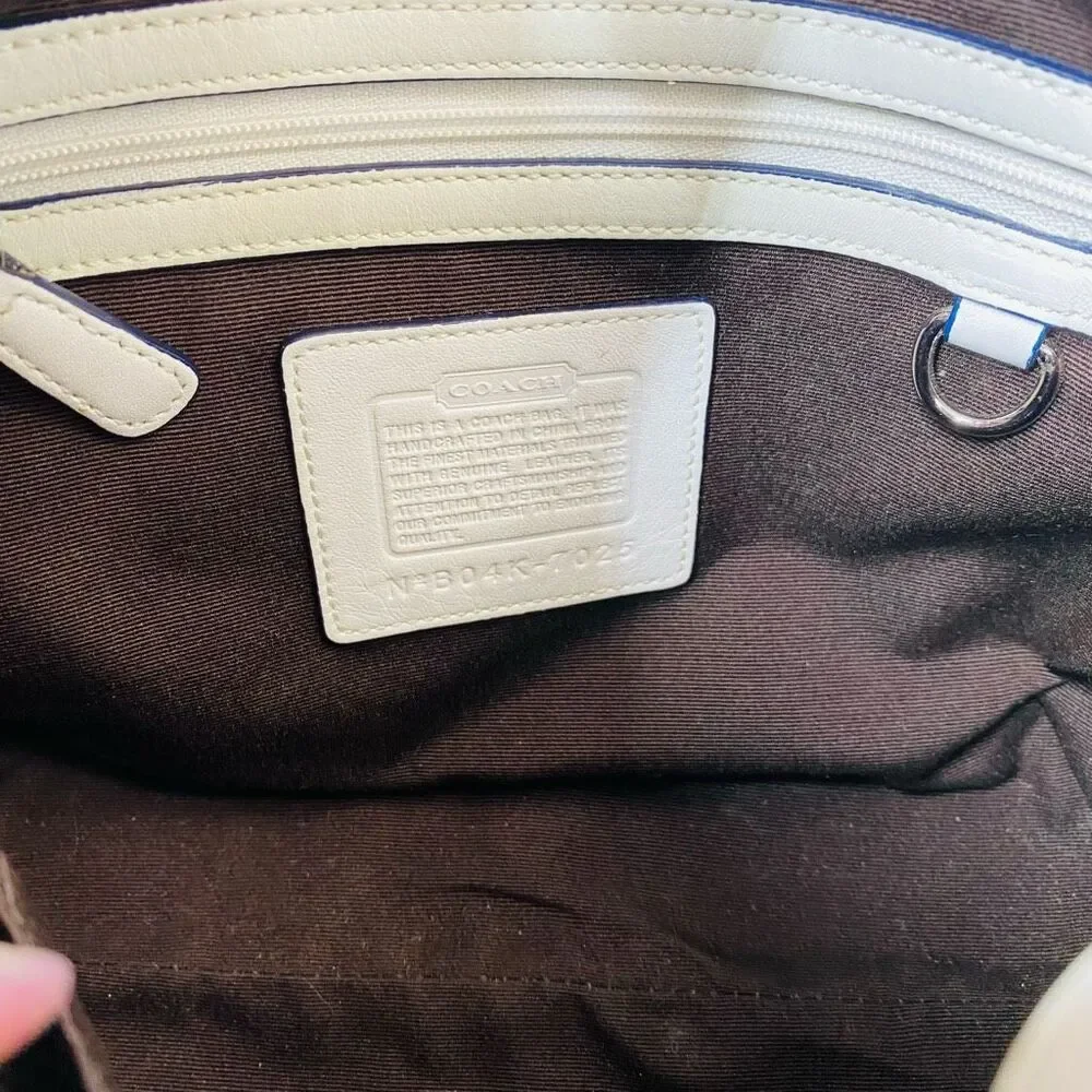 Coach Blue Canvas White Leather Trim Double Handles Shoulder Bag - Picture 8 of 10